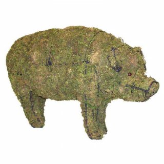 Gartenfigur Schwein Draht-Figur mit Moos 71 cm
