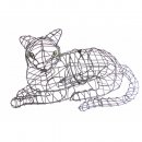 Gartenfigur liegende Katze Draht-Figur für Moos