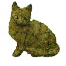 Gartenfigur sitzende Katze Drahtfigur mit Moos 25 cm